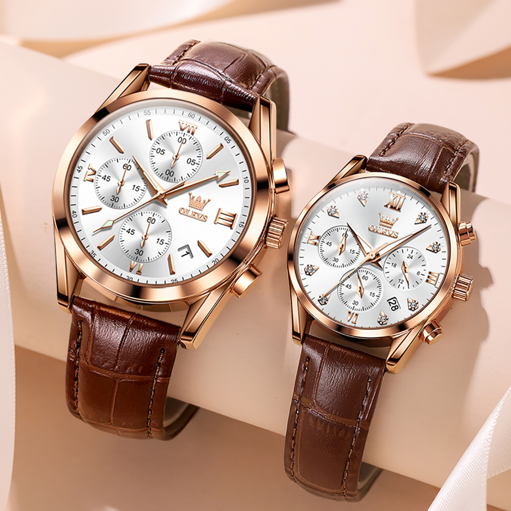Leather Watch Band Men - OLEVS coppia orologio per uomo donna